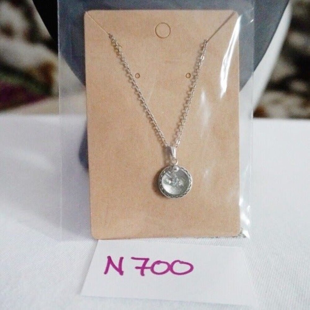 Small Round Pendant Necklace with Center Rhinestone Silver Tone - Picture 5 of 6